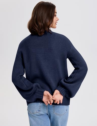 LOMON Womens Chunky Knit Cardigan Oversized Button Front Trend Sweater Tops - color: Navy Blue, size: Medium