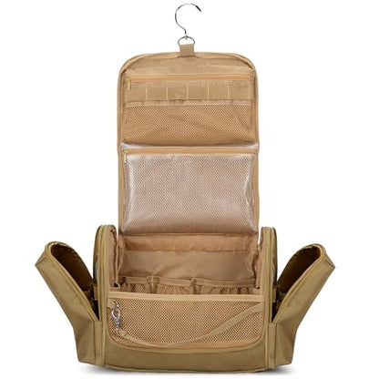 Tactical Toiletry Bag for Men, Large Hanging Dopp Kit Hygiene Bag - color: Khaki
