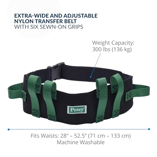Posey 6537Q Gait Belt, Transfer Belt with Handles, Black and Green, 1 Belt