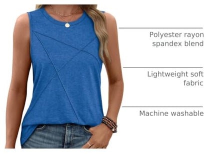 WIHOLL Women's Sleeveless Summer Crewneck Loose Fit Tank Tops - color: Blue, size: Medium