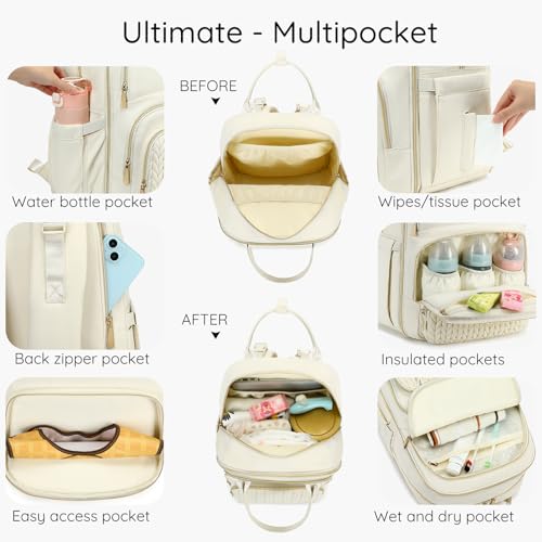 AIJIEKE Diaper Bag Backpack, Large Multi-functional Diaper Backpack, Beige - color: Beige