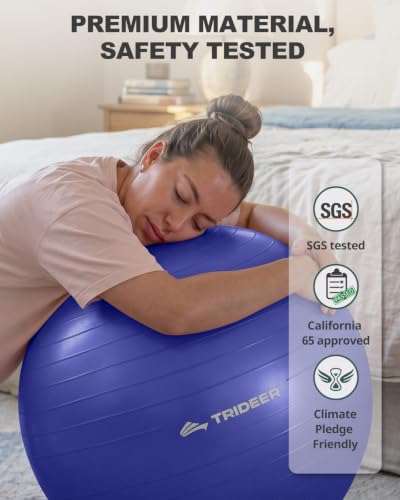 Trideer Yoga Ball for Exercise, Pregnancy, Physical Therapy, Pump Included - color: Indigo, size: L(23-26ines/58-65cm)
