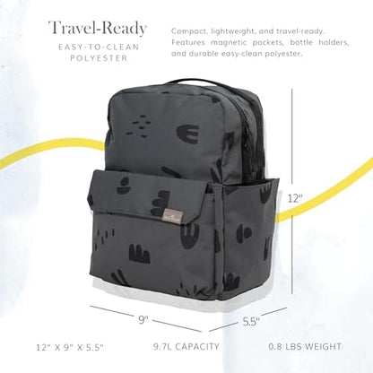 Mini Roo Diaper Bag Backpack, Charcoal Doodle Baby Bag - 6 Pocket Daily Use - color: Charcoal Doodle