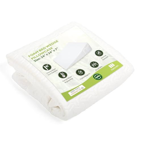 Wedge Pillow Cover 24x24x7 in, Zipper & Pockets, White - color: White