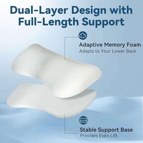 Adjustable Height Lumbar Support Pillow for Sleeping, Ergonomic Contour Lower Back Pillow for Bed with Breathable Washable Cover, Spine Alignment & Sleep Comfort, Grey