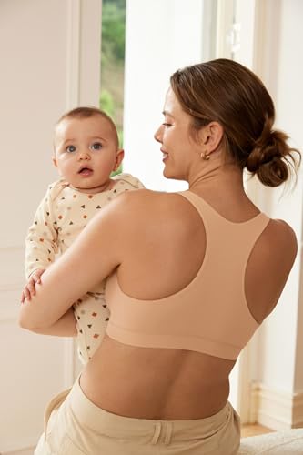 MOMANDA Crossover Nursing Bras for Breastfeeding - color: Warm Beige, size: X-Small
