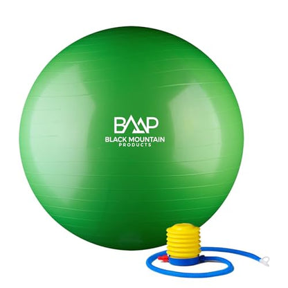 Black Mountain Products Exercise Stability Yoga Ball, Foot Pump, Ball Plug, Plug Puller, 2000 Lbs Static Weight Capacity Antiburst - color: Green, size: 55cm