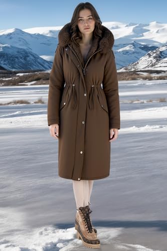 RISISSIDA Women Winter Puffer Coat,Long Parka,Fur Trim Hood - color: Dark Coffee, size: Medium