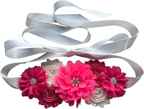 Flowers for Sashes Maternity Pregnancy Sash Belt for Baby Shower Wedding Bride - color: Hot Pink