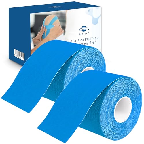 axion Kinesiology Tapes 2 Rolls Uncut Blue | Elastic Cotton Sports Tapes for Optimal Performance | Easy Application | Latex Free | Skin Friendly | Long Lasting Muscle and Joint Support - color: Blue