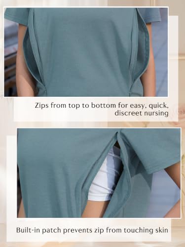 Ecavus 3 Pack Nursing Shirts for Breastfeeding, Hidden Zippers Nursing Tops - color: Heather Blue/Heather Green/Black, size: Large