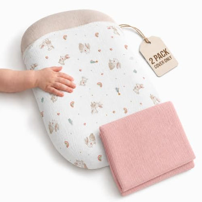 2 Pack Muslin Baby Lounger Covers, Covers Only, 35.5" x 20" - color: 2 Pack Rabbit Pink