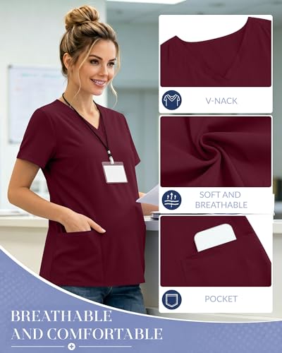 Neer 2 Pack Maternity Scrub Top for Women - color: Wine Red, Navy Blue, size: X-Large