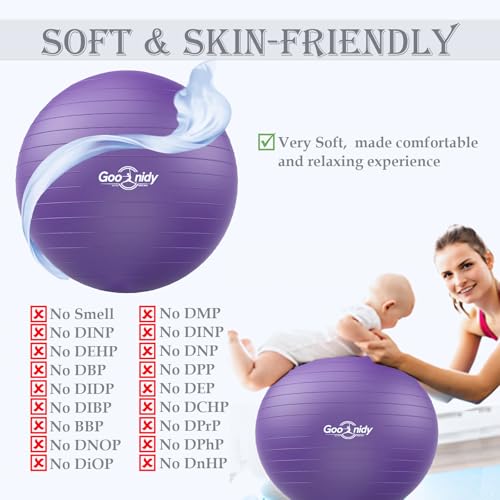 Soft Exercise Ball, Yoga Pregnancy Ball Chair, Pilates Equipment with Pump - color: Purple, size: M(19-22inch/48-55cm)