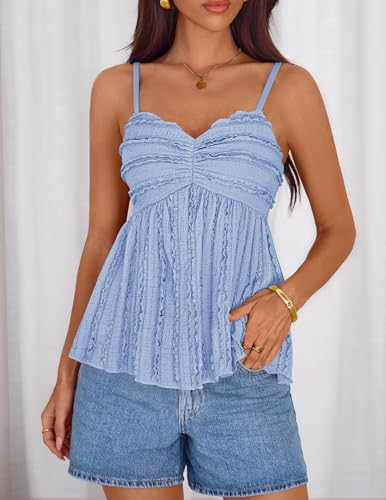 ZESICA Womens Summer Spaghetti Strap Going Out Tank Top - color: Blue, size: Medium