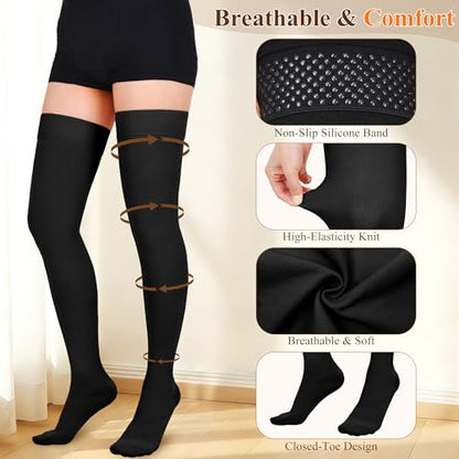 Athbavib 20-30mmHg Thigh High Compression Stockings for Women Men,Close Toe - color: Closed Toe-Black, size: X-Large