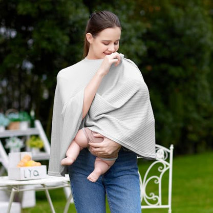 Knit Nursing Cover for Baby Breastfeeding, Breathable and Soft, Wide Neck with Stretch for Easy View (Grey) - color: Grey
