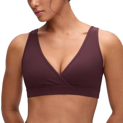 CRZ YOGA Maternity V Neck Nursing Bras - color: Ripe Plum, size: Medium