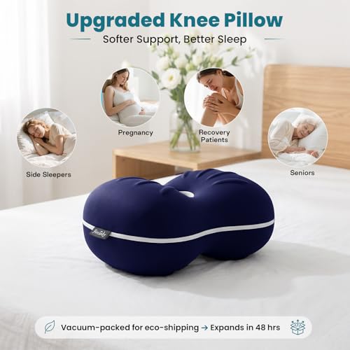 Knee Pillow for Side Sleepers - Smooth Spine Alignment Pillow, Memory Foam Knee Pillows for Back Hip Pain, Spine Aligning, Sciatica, Surgery Recovery (Blue+Grey 2 Cover, Without an Elastic Band) - color: Blue+grey 2 Cover