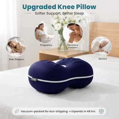 Knee Pillow for Side Sleepers - Smooth Spine Alignment Pillow, Memory Foam Knee Pillows for Back Hip Pain, Spine Aligning, Sciatica, Surgery Recovery (Blue+Grey 2 Cover, Without an Elastic Band) - color: Blue+grey 2 Cover