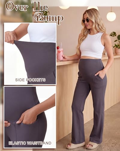 Skicuff 2 Pack Womens Maternity Pants Over The Belly - color: Taupe/Beige, size: Small