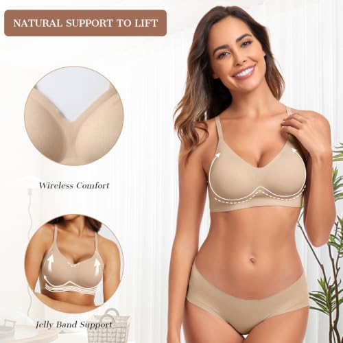 OEAK Womens Wireless Jelly Bras Comfortable Gel Bra Everyday Tshirt Bras - color: Airy Nude, size: Small