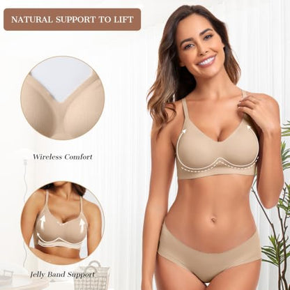 OEAK Womens Wireless Jelly Bras Comfortable Gel Bra Everyday Tshirt Bras - color: Airy Nude, size: Small