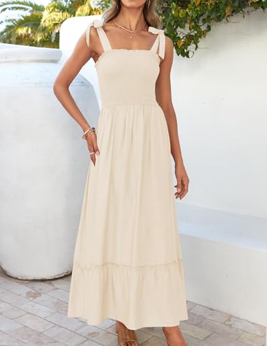 ZESICA Womens Summer Boho Spaghetti Strap Maxi Dress - color: Apricot, size: Medium