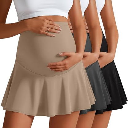 3 Pack Maternity Skirts Tennis Skorts - color: Khaki, Gray, Black, size: Large