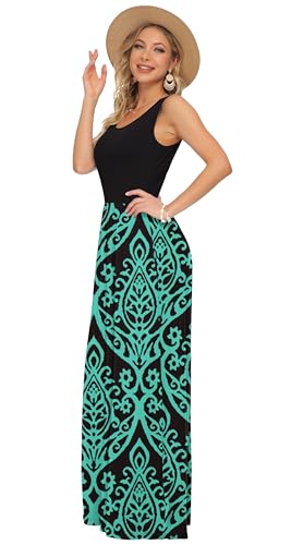 AUSELILY Women's Summer Sleeveless Loose Plain Casual Long Maxi Dresses - color: 02-black Green, size: X-Large