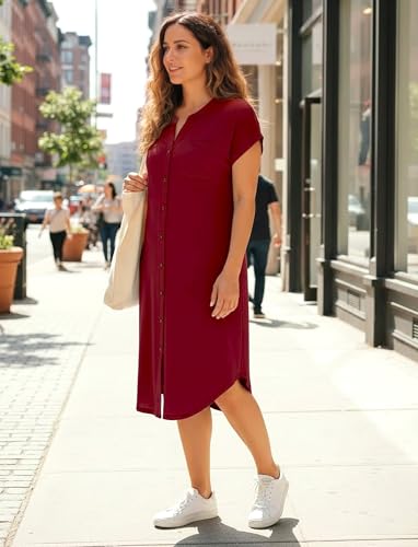 PATPAT Maternity Nursing Dress, Womens Button-Down Midi Dress with Pockets - color: Burgundy, size: Medium