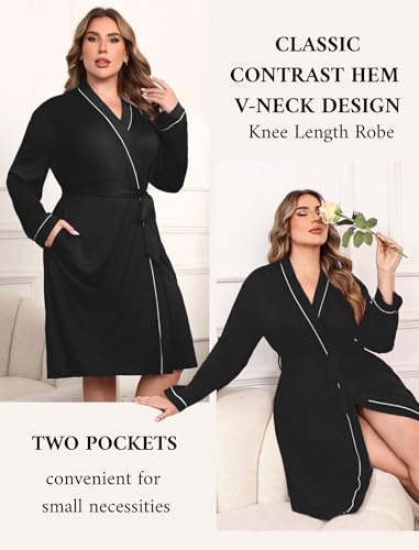 Ekouaer Plus Size Robes for Women Soft Bathrobe V Neck Soft Maternity Robe - color: A-black, size: 2X