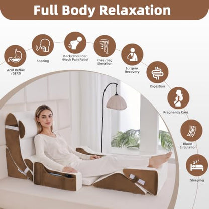Wedge Pillow Set for After Surgery,White/Dark Brown,9PCS-23.2" - color: White/Dark Brown, size: 9PCS-23.2''