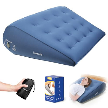 Luxtude Inflatable Wedge Pillow for Traveling, Travel Bed Wedge Pillow - color: Blue