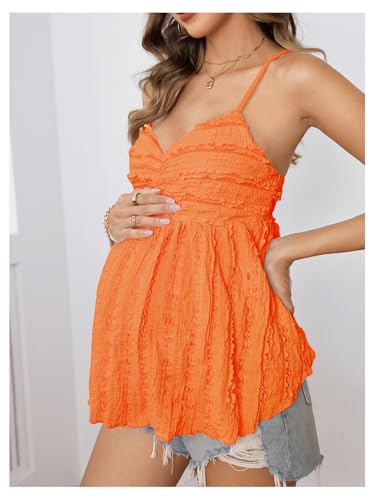 MakeMeChic Women's Maternity Babydoll Tank Tops Peplum Ruffle Cami Top - color: Orange, size: Medium