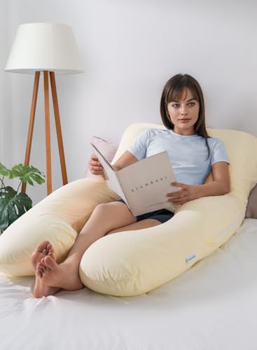 QUEEN ROSE Cotton Pregnancy Pillow, U Shaped Maternity Body Pillow, Yellow - color: Yellow