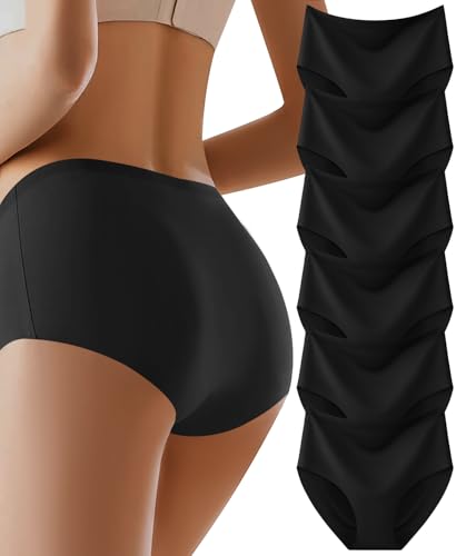 AIVEITE Seamless High Waisted Panties No Show Brief Underwear Women 6 Pack - color: Black, size: X-Small