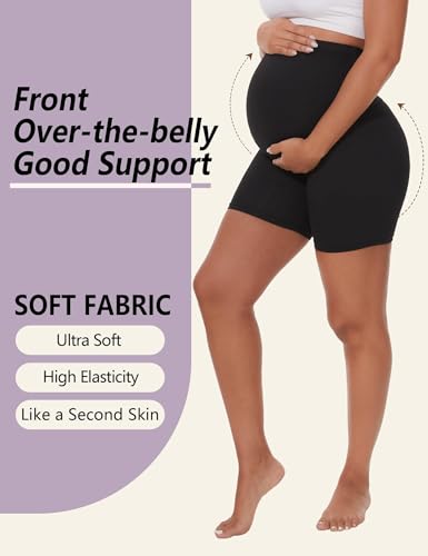 Dalavch 4 Pack Women's Maternity Yoga Shorts Over the Belly - color: 4 Black, size: Medium
