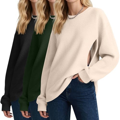 Oakgarden 3 Pack Women's Oversized Nursing Tops - color: Cream White, Army Green, Black, size: XX-Large