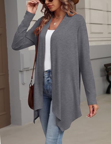 Zeagoo Lightweight Cardigan for Women Long Sleeve Open Front Cardigans - color: Gray, size: Medium