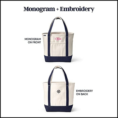 Lands' End Zip Canvas Tote - color: Natural/Radiant Navy, size: Medium Long Handle