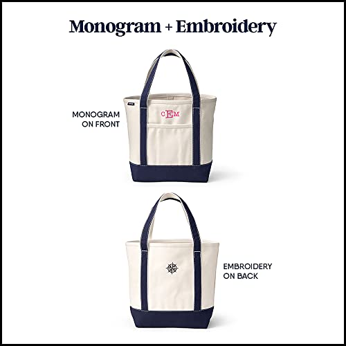Lands' End Zip Canvas Tote - color: Natural/Radiant Navy, size: Large Long Handle