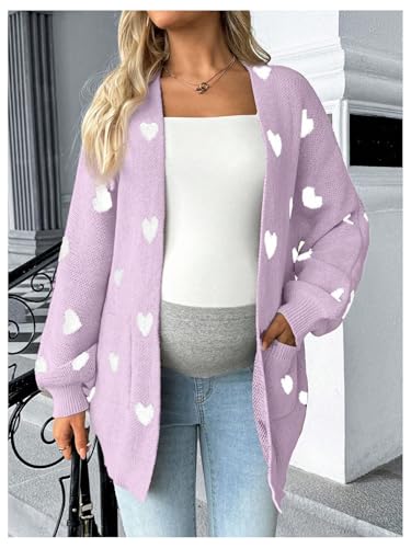 MakeMeChic Women's Maternity Heart Sweater Cardigan Fall Winter Clothes - color: Purple, size: Medium