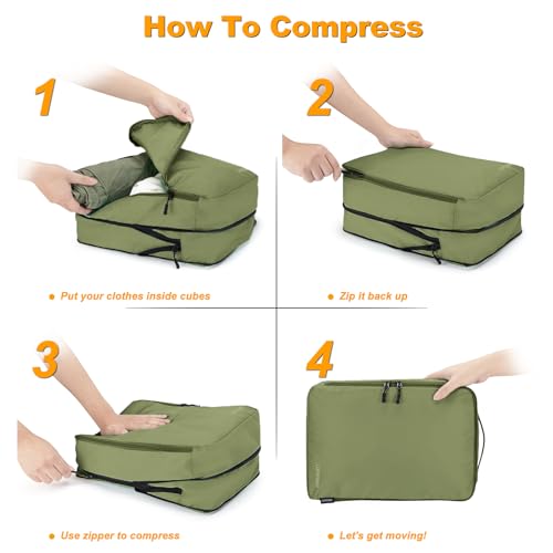 Lumesner 8 Set Compression Packing Cubes, Travel Suitcase Organizers - color: Army green