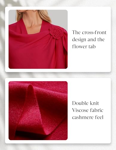 PULI Women Elegant Cross Front Floral Shawl Wraps Poncho Fall Winter - color: Red