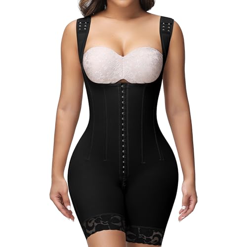 SHAPSHE Fajas Colombianas Moldeadoras Open Bust Full Body Shaper with Bones - color: Black(one Size Larger May Be Better), size: Small