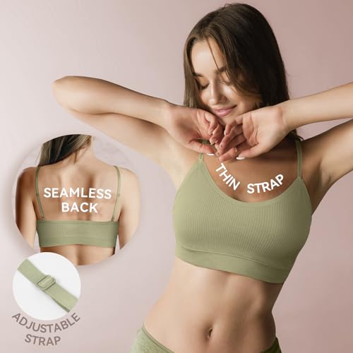 KCDDUMK 4 Pack Cami Bralettes for Women, Spaghetti Strap Sleep Bras - color: Black, White, Olive, Dark-grey, size: Large