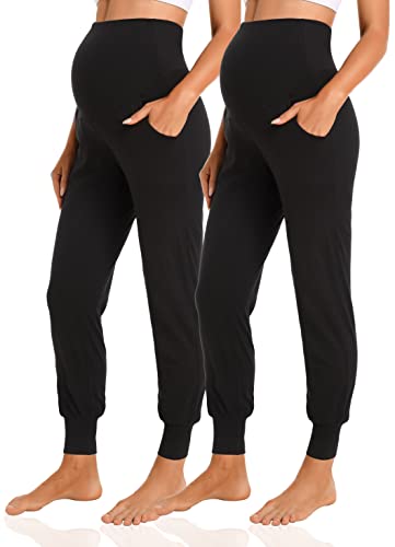 V VOCNI Women's Maternity Joggers Pants Pregnancy Sweatpants - color: A-black/Black, size: Small