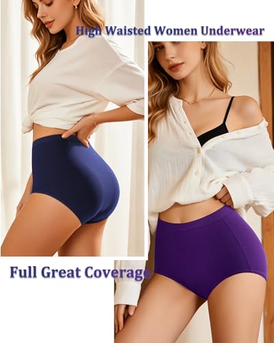 Annenmy High Waisted Panties Women's Cotton Underwear Full Coverage Briefs Soft Breathable Stretch Briefs Regular & Plus Size - color: Multicolor-b, size: Medium
