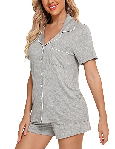 Anjue Womens Pajamas Set Short Sleeve Button Down Soft Pj Sets S-XXL - color: A.light Grey, size: Medium